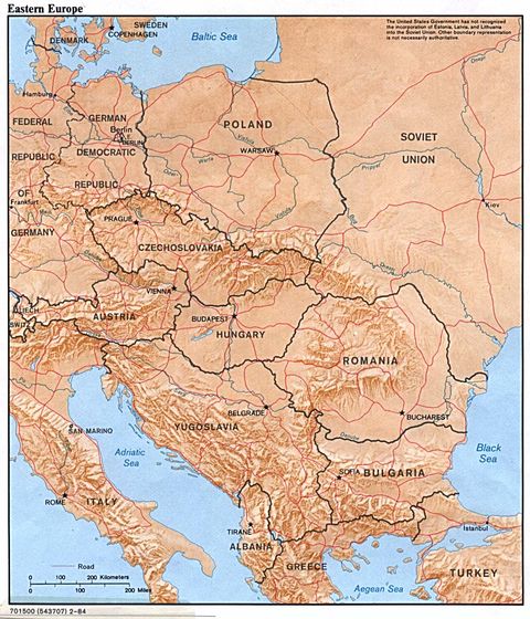 Eastern Europe physical map 