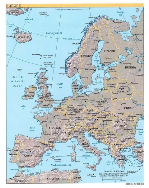 Europe shaded relief map 