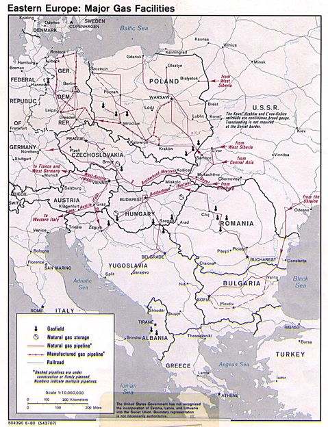 Eastern Europe major gas facilities 