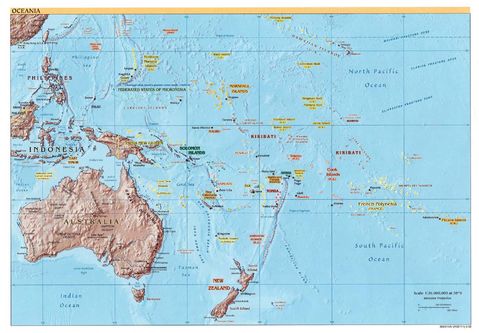 Oceania physical map 