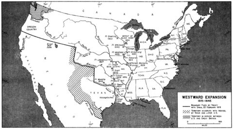 Westward Expansion Map, United States 1815 - 1845