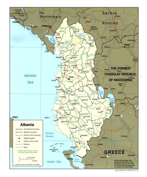 Albania Political Map 2000
