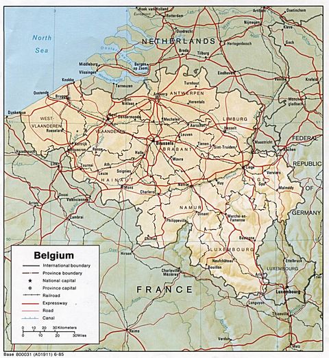 Mapa de relieve sombreado de Bélgica
