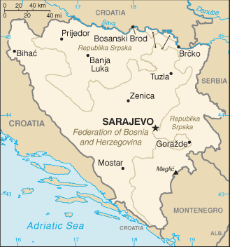 Bosnia and Herzegovina Small Political Map 2007