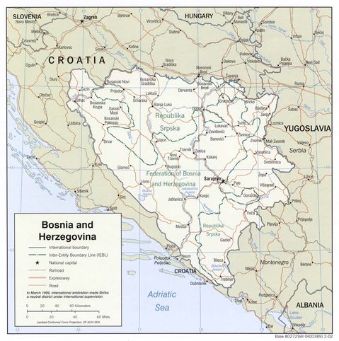 Bosnia and Herzegovina Political Map 2002