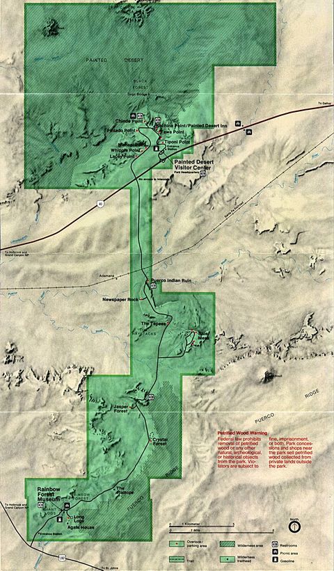 Petrified Forest National Park Map, Arizona