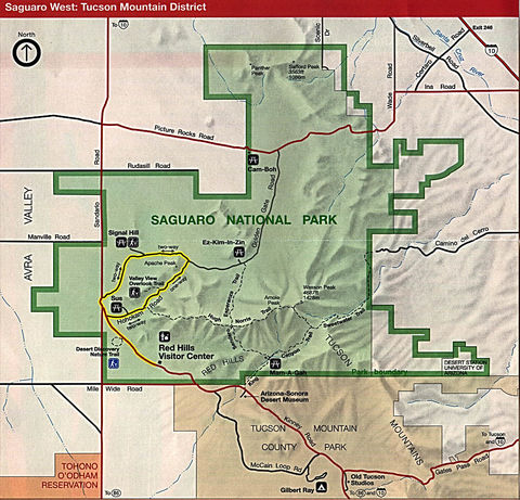 Western Saguaro National Park Map, Tucson Mountain District, Arizona