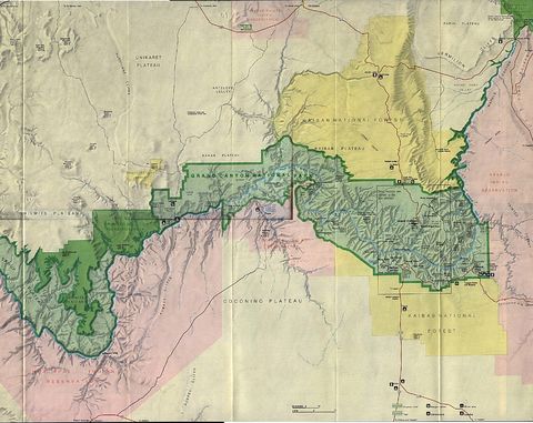 Grand Canyon National Park Western Area Physical Map