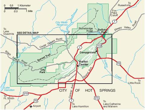 Hot Springs National Park Area Map, Arkansas