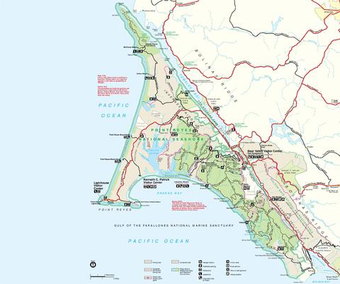 Point Reyes National Seashore Park Map, California