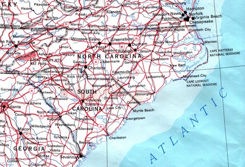 Mapa de Carreteras de Carolina del Norte