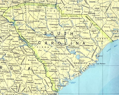 Political Map of South Carolina, United States