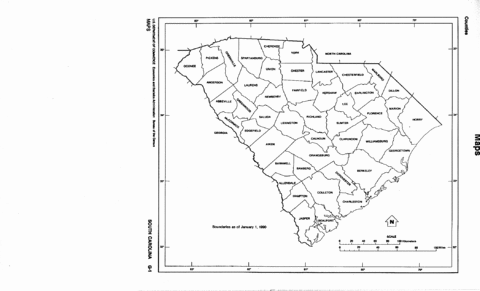 South Carolina Black and White Outline Map, United States
