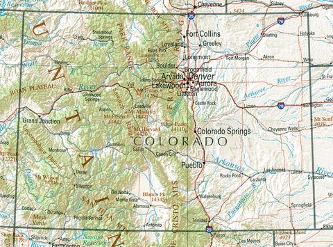 Mapa físico de Colorado