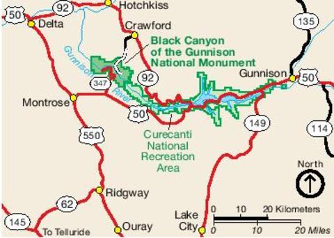 Area Map of Black Canyon of the Gunnison National Park