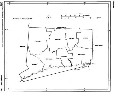 Connecticut Black and White Outline Map, United States