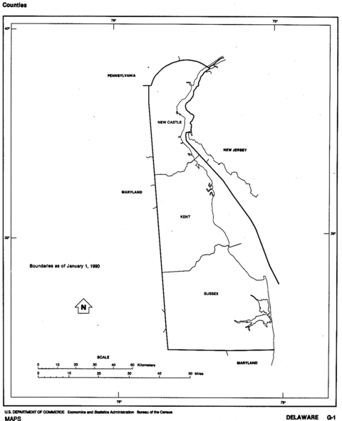 Delaware Black and White Outline Map, United States