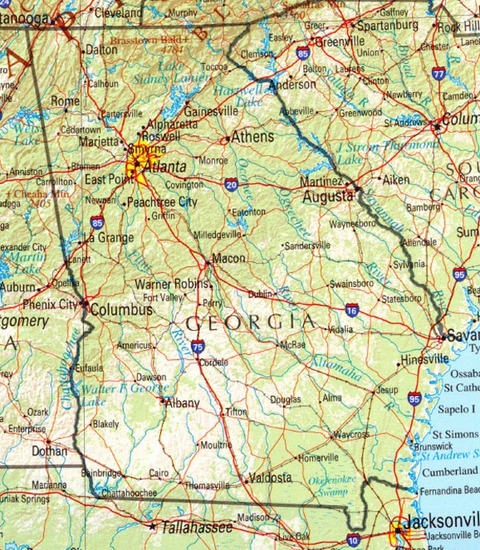 Mapa físico de Georgia