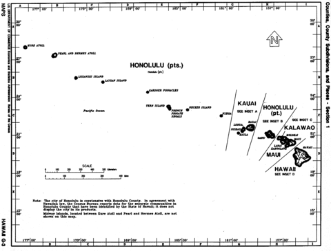 Hawaii Black and White Outline Map, United States
