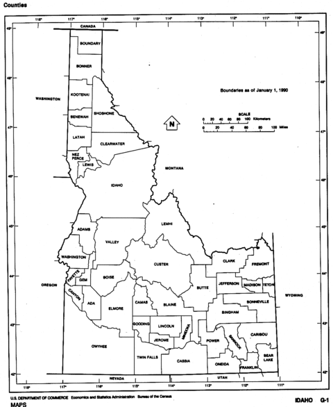 Idaho Black and White Outline Map, United States