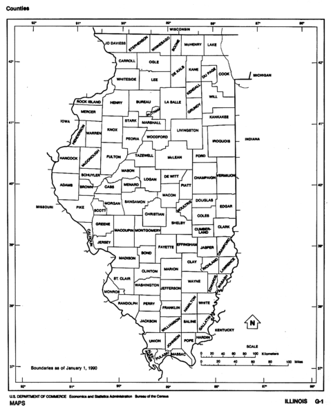 Illinois Black and White Outline Map, United States