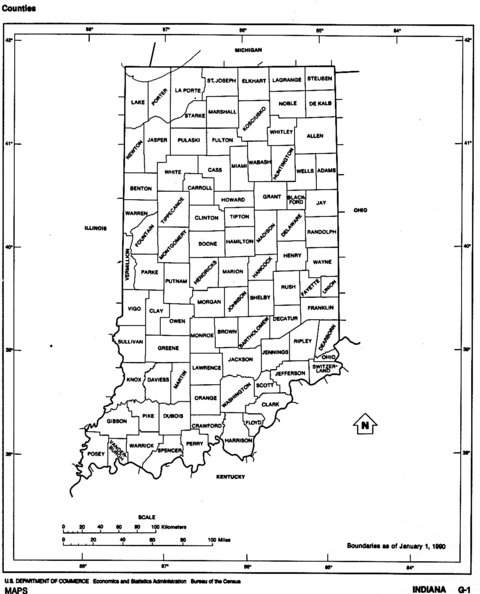 Mapa Blanco y Negro de Indiana