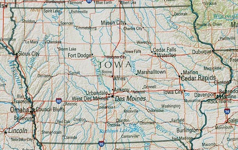 Mapa físico de Iowa