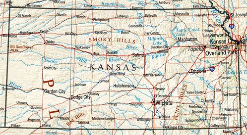 Mapa físico de Kansas