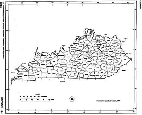 Mapa Blanco y Negro de Kentucky