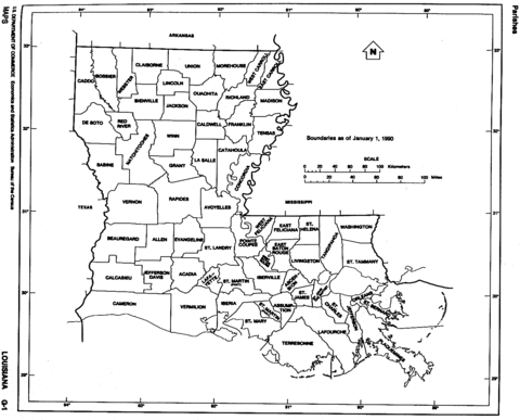 Mapa Blanco y Negro de Luisiana