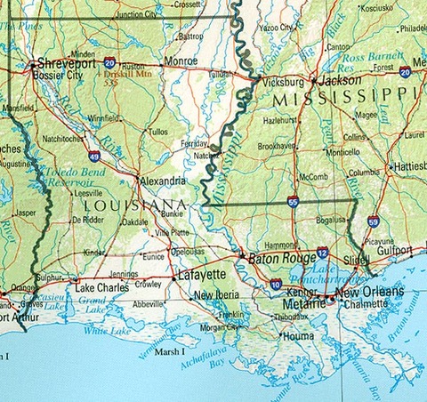 Mapa físico de Luisiana