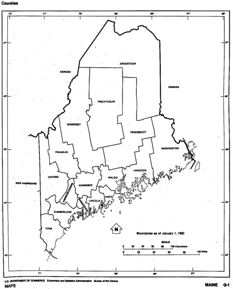 Maine Black and White Outline Map, United States