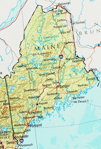 Mapa físico de Maine
