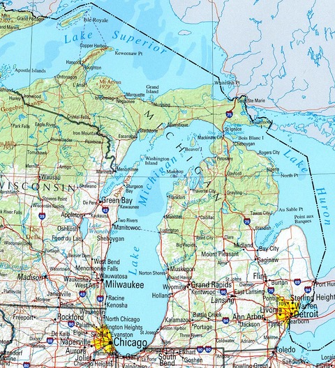Mapa físico de Michigan