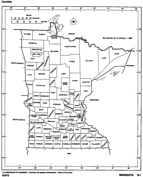 Minnesota Black and White Outline Map, United States