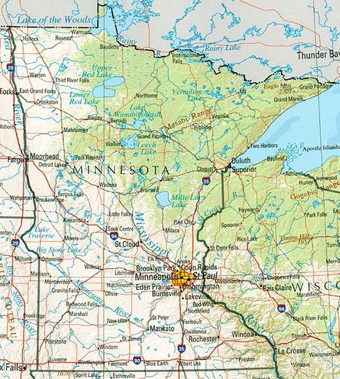 Mapa físico de Minnesota