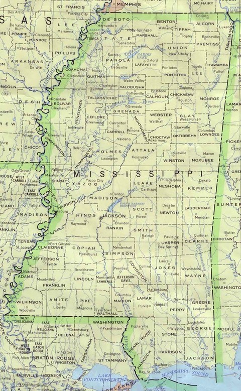 Political Map of Mississippi, United States