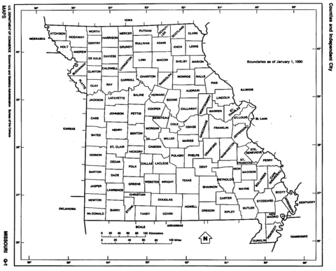 Missouri Black and White Outline Map, United States