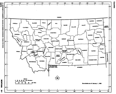Montana Black and White Outline Map, United States