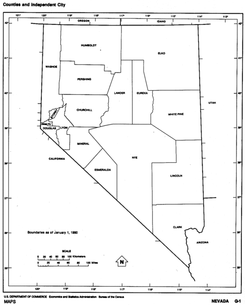 Nevada Black and White Outline Map, United States
