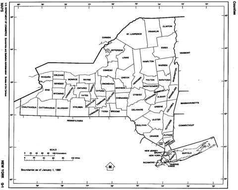 New York Black and White Outline Map, United States