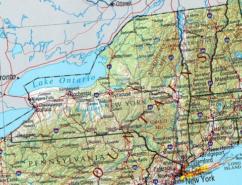 Mapa físico de Nueva York