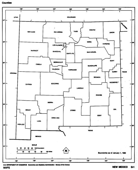 New Mexico Black and White Outline Map, United States