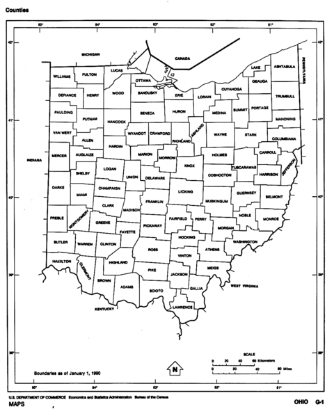 Ohio Black and White Outline Map, United States