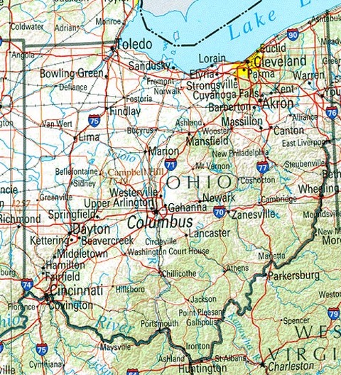 Mapa físico de Ohio