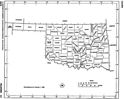 Oklahoma Black and White Outline Map, United States