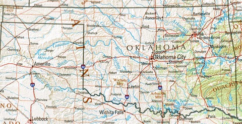Mapa físico de Oklahoma