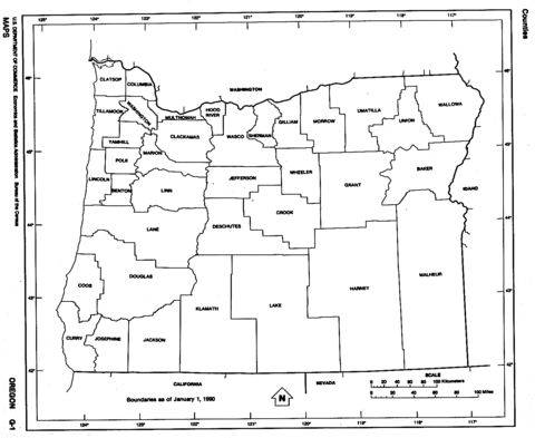 Oregon Black and White Outline Map, United States