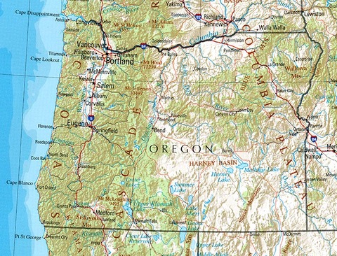 Mapa físico de Oregón