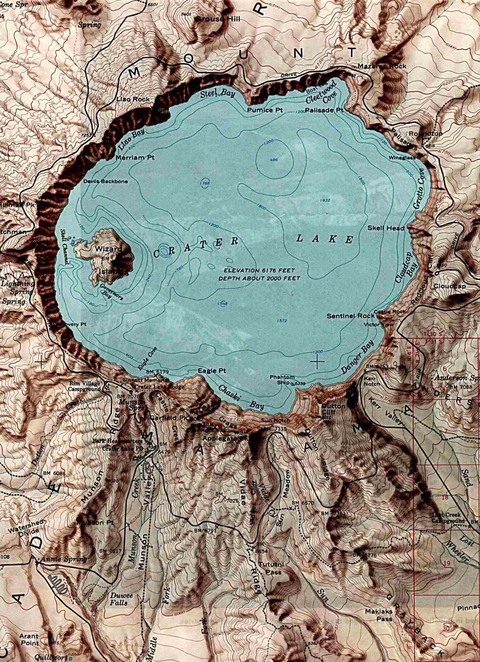 Mapa físico del Lago del Cráter